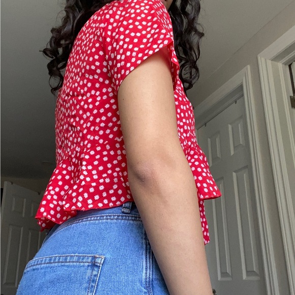 SHEIN red and white polkadot wrap top, never worn, size medium women’s. - Picture 2 of 3